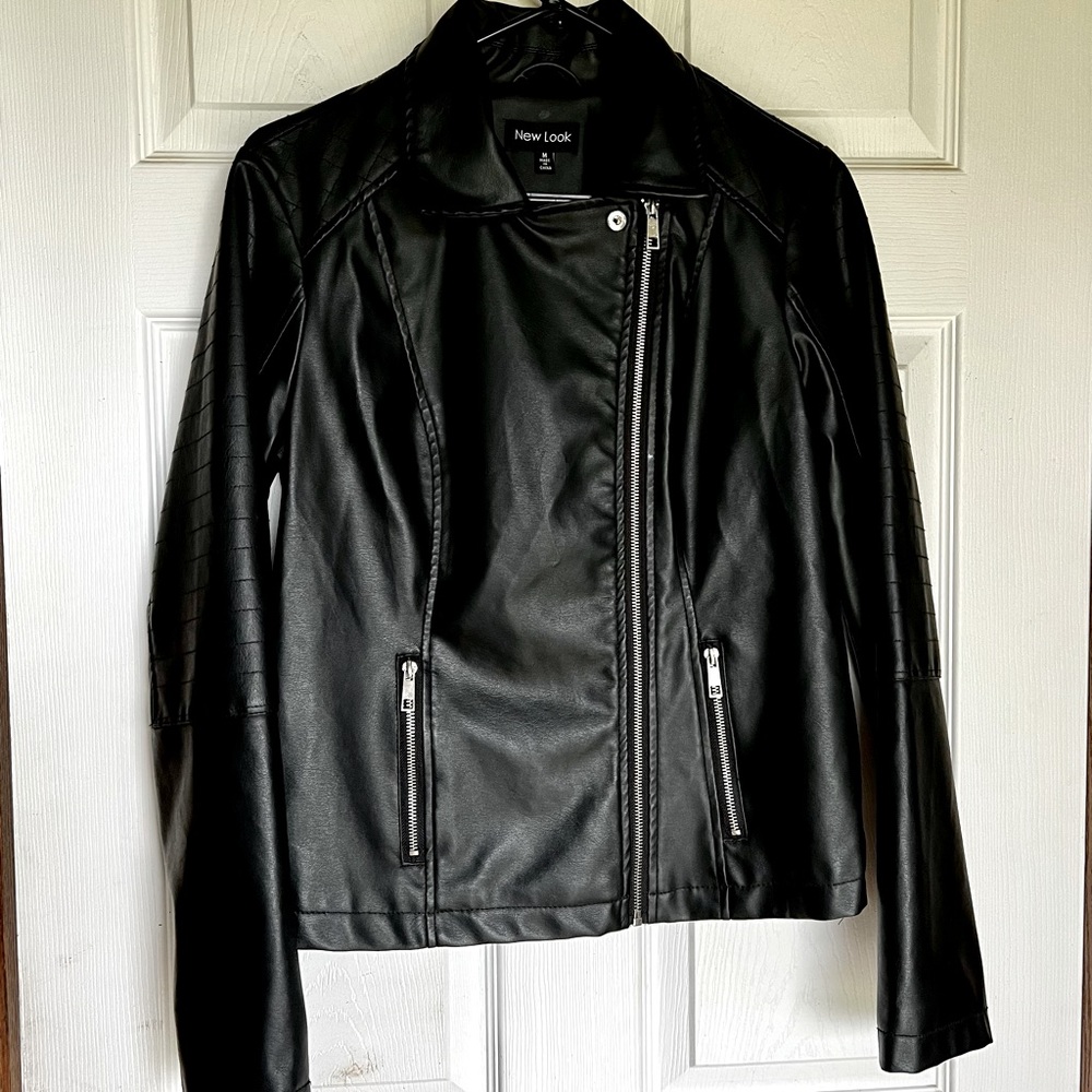NEW LOOK BLACK FAUX LEATHER MOTO JACKET